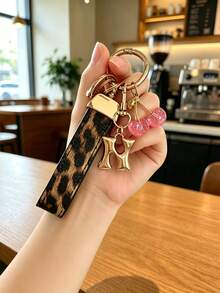 26 Letters To Choose From, Keychain Pendant, Creative Cherry Pendant, Leopard Print Pattern Key Strap, Car Keychain Pendant, Bag Decoration Pendant, Personalized Fashionable Key Matching. Key Accessories, Car Remote Control Decoration Pendant, Holiday Gift. - Letter - View 9