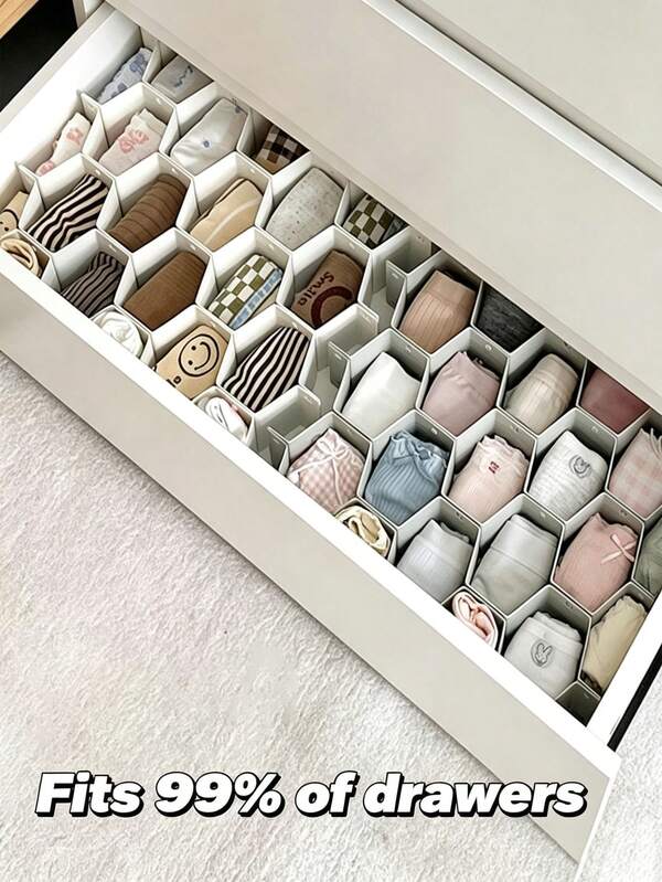 8pcs Honeycomb Drawer Dividers, Closet Socks Underwear Divider Plates, Honeycomb Grid Partition Box, Storage Organizer, Freely Connectable And Combinable, Suitable For Various Home Drawers, Closets, Dressing Tables, Storage Spaces, Used For Storing Underwear, Socks, Bras, Small Accessories, Cosmetics, Jewelry, Miscellaneous Items, Flexible Grid Size Adjustment, Categorized Storage For Various Small Items, Home Organization And Storage Essential, Easy Installation