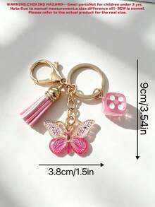 1pc Acrylic Butterfly Tassel Pendant Dice Keychain, Butterfly Keyring, Personalized Women's Handbag Charm, Holiday Gift - Multicolor - View 5