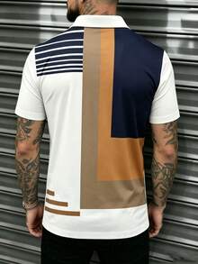 Men's Designer Striped Print Short Sleeve Polo Shirt - Multicolor - View 3