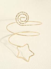 Brazalete minimalista de moda con círculo & estrella de cinco puntas, brazalete abierto - Dorado - Ver 2