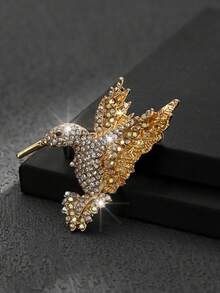 1pc Fashion Vintage Rhinestone Inlaid Bird Brooch, Suitable For Daily And Holiday Wear - Gold - View 5