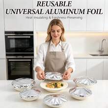 Thickened Aluminum Foil Food Covers,50PCS Reusable Aluminum Foil Food Covers,Pop-Up Tin Foil Food Insulation Cover,Heat Resistant Elastic For Meals Vegetable Fruit Leftovers For Food Storage - View 3