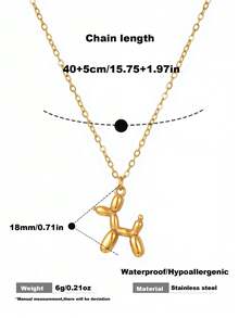 1pc 18K Gold Plated Stainless Steel Balloon Dog Pendant Necklace Cute Animal Pendant Dainty Collarbone Necklace For Daily Wear Beach Party For Woman - Necklace - View 6