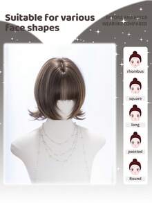 alicegarden 12 Inch Synthetic Short Wavy Wig, Natural Straight Style, Stunning Chocolate Brown, With Bangs, Suitable For Women's Daily, Party, Cosplay Use, Natural And Durable, Women's Wig Gift, Halloween - Chocolate Brown - View 2