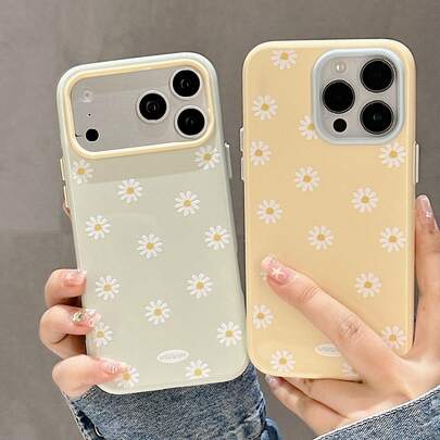 Summer Dual-Color Fresh Cute Daisy Flower Phone Case Compatible With Apple 17 Pro Max 16 Pro Max 15 Pro 14 13 Girls Cute Fashion Protective Cover Boys Phone Case Spring Summer Birthday Gift Holiday Gift