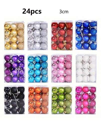 24 pezzi Palline decorative per feste natalizie da 3 cm, Palline natalizie da appendere, Palline natalizie, Palline di plastica, Palline dipinte, Ornamenti natalizi da appendere, Decorazioni natalizie, Adatte per decorazione albero di Natale, Decorazione casa, Decorazione soggiorno, Decorazione interna, Decorazione stanza, Decorazione Capodanno, Decorazioni natalizie, Decorazione esterna, Decorazione feste natalizie, Forniture per feste natalizie, Ornamenti natalizi da appendere a tema natalizio, Set di palline natalizie in scatola regalo, Buon Natale, Regali per amici e famiglia