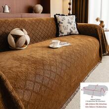 1pc Ultra Soft Chenille Solid Color Diamond Lattice Sofa Blanket - Suitable For All Seasons, Easy To Clean And Non-Shrink, Perfect Gift For Friends And Family, Full Coverage Sofa Cover With Tassel Details - Machine Washable, Cat Scratch Resistant, Fits 1-4 Seater Sofas, Sofa Throw - Coffee Brown - View 16