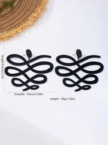 1 Pair Exaggerated Asymmetrical Geometric Long Snake-Shaped Infinity Loop Pendant Earrings, Suitable For Women's Daily Wear, Summer Vacation, Party, Banquet - Black - View 4