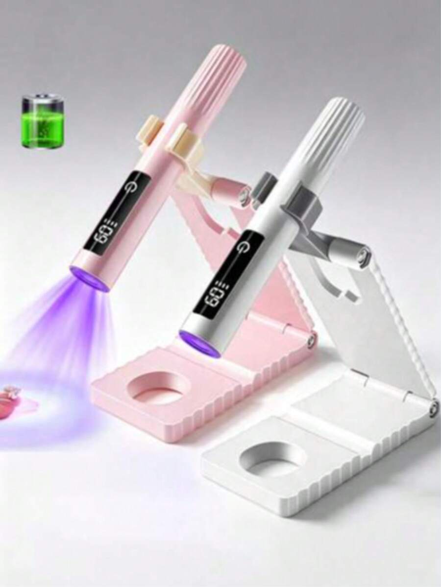 GANLAIX 便攜式迷你 LED 美甲燈，UV LED 美甲烘乾燈，免手持桌面式 UV LED 美甲燈附支架，適合旅行與居家美甲，粉色/白色