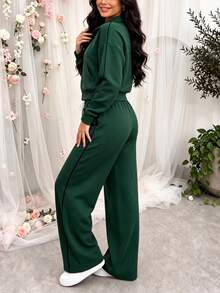 Falloutfits Effortlesschic Lounge Sets For Women 2 Pieces Outfits Sweatshirt Wide Leg Pants Matching Set Sweatsuits Fallfashion - Dark Green - View 8