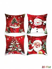 4Pcs Christmas Red Pillow Covers, 45*45cm Throw Pillowcase With Santa Claus, Snowman, Christmas Tree Design, Cushion Cover, Merry Christmas Decorations, Christmas Decoration, Xmas Decor, Christmas Decor, Winter Home Decor, Living Room Bedroom Zipper Pillowcase (Pillow Insert Not Included) - Multicolor - View 11
