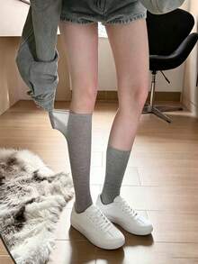 1/2 Pairs Y2K Sweet Cool Style Solid Color Slouch Knee-High Socks, Japanese JK School Style - Multicolor - View 2