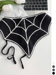 1pc Halloween Sweet & Cool Skeleton Knitted Triangle Bandana Headband For Women, Thin Spring/Summer Outdoor Photography Headscarf, Personalized Headwrap Hat, Cute Handmade Crochet Hair Accessory, Pumpkin/Cobweb/Vampire/Mummy/Ghost - Multicolor - View 1