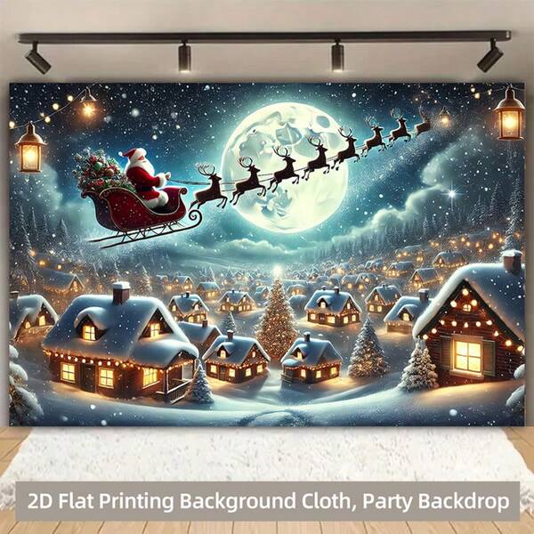 1pc Christmas Moon Shaped Banner, Christmas Decoration, Christmas Party Decor, Merry Christmas Decoration, Polyester Fabric, Suitable For Christmas Party, Christmas Eve, Photography Backdrop, Indoor/Outdoor, Yard, Room Decoration