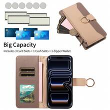 1pc Artificial Leather Zipper Wallet Phone Case Compatible With Apple 17 Pro Max, A57, Note 15 PRO, Portable Crossbody Coin Holder Protective Shell (Global Version, Not Local Model) - Khaki - View 4