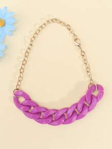 Decorative Pet Necklace (Dog Accessory), Solid Color Acrylic Chain Design With Adjustable Gold Metal Extension Chain, Fashionable And Photogenic, Suitable For Small To Medium Dogs And Cats - Purple - View 8