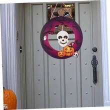 1pc Happy Halloween Wooden Door Hanging Decor, Spider Web Pumpkin Ghost Skull Wall Plaque, Front Porch Party Decoration - Multicolor - View 12
