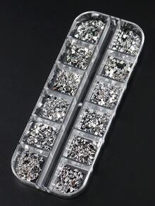 12 Grids Silvery Flatback Rhinestones Nail Charms Kit Butterfly Bow Flower Star Moon Heart Teardrop Square Rectangle Triangle Crystal Glass Gems 3D Silvery Nail Art Jewelry Decorations Accessories For Acrylic Nail Tips Manicure Nail Design Supplies - Silver - View 10