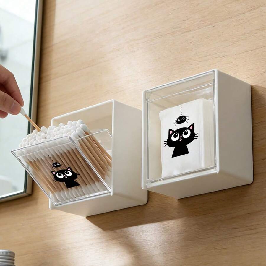 1/2/4pcs Wall-Mounted Storage Boxes - Cosmetic Storage Box, Jewelry Storage Box, Plastic Storage Rack, For Organizing And Storing Dental Floss, Hair Ties, Hair Clips, Powder Puffs And Other Items. Suitable For Home, Bathroom, Room Decor, Dorm Essentials, Back To School Supplies - Multicolor - View 1