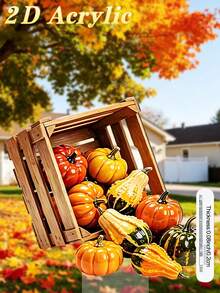 [2D Flat] 1pc Halloween Autumn Orange & Green Pumpkin Box Garden Stake Decor, Outdoor Decoration (17cm/6.69inch) Home Decor, Gardening Supplies, Patio Decoration, Acrylic, With Stake Base, 11 Holiday Decorations, Eye-Catching Yard Art Lawn Decor, Flower Bed & Front Yard Decoration, Unique Gift For Gardening Enthusiasts, Perfect For Autumn Harvest Season - Pumpkin Garden Stake - View 2