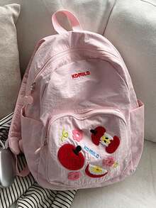 這款清新蘋果刺繡後背包是一款多功能小包，非常適合學生、通勤和休閒外出使用。寬敞的主隔層 - 藍色 - 查看 7