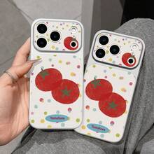 1 buah Casing Ponsel Silikon Motif Kulit Krem dengan Tekstur Titik-titik Kecil Berwarna-warni, Dua Buah Tomat, Label Bahasa Inggris, Jendela Besar, Perlindungan Penuh, Kompatibel dengan Semua Seri Apple, Gaya Korea, Warna Segar dengan Saturasi Rendah, Lembut, Motif Buah dan Sayuran, Pelindung Anti Jatuh - Perak - View 6