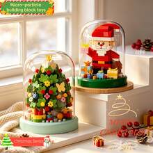 2 Styles Christmas Micro Particle Building Blocks DIY Assembly Ornament With Base And Transparent Dust-Proof Acrylic Cover, ABS Resin Educational Stress Relief Handmade Model, Desktop Entryway Atmosphere Decor, Halloween Christmas Birthday Party Gift Toy For Boys And Girls - Multicolor - View 1