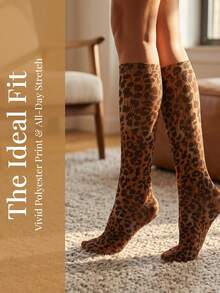 3 Pairs Leopard Print Calf Socks, Women's Leopard Print Knee-High Socks, Unisex Compression Socks, Leopard Print Long Socks - Multicolor - View 3
