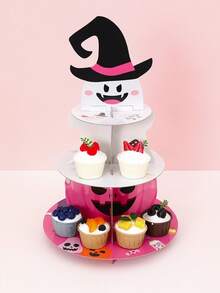 3 Tier Pink Ghost Halloween Paper Cake Stand, Cupcake Holder For Birthday Party Table Decorations - Halloween Edition - View 2