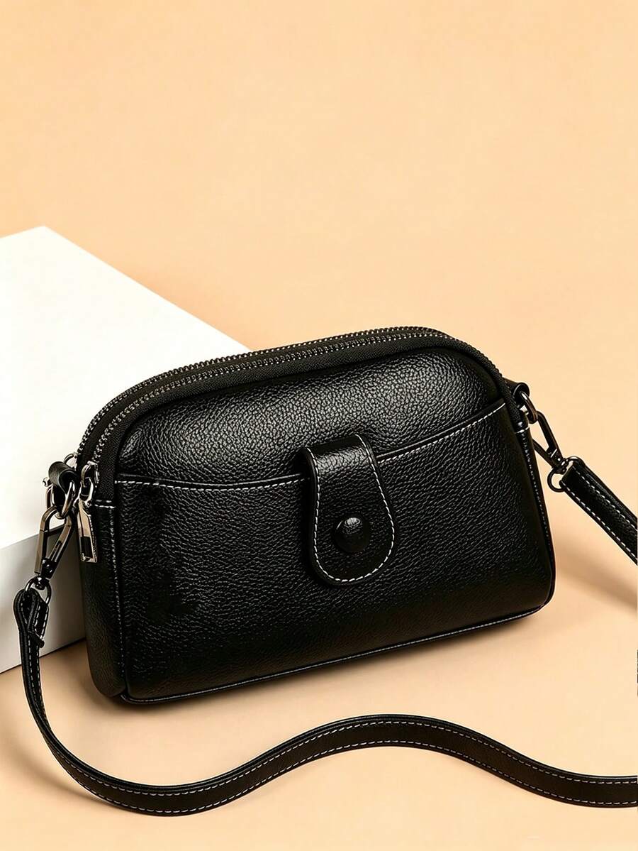 Fashionable Faux Leather Mini Pebble Embossed Dome Bag, For Women, Rookies & White-Collar Workers,For Teacher Gifts,For Lady,For Female For Business/Commute/Work/Office,For Festivals/Vacation/Holiday - Black - View 1