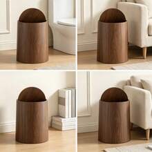 Faux Wood Grain Flip Lid Trash Can, Cylindrical With Lid Waste Bin, Home Decor - Multicolor - View 1