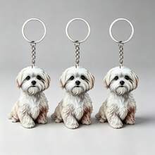 1 Set 3pcs Unisex Cute Cartoon Puppy Keychain, 2D Acrylic Animal Pendant Dog Mom Dad Puppy Lover Gift Charm - White - View 1