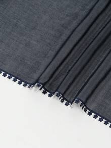 1件女款純色刺繡花卉蕾絲長圍巾，夏季輕盈透氣親膚百搭，全包邊刺繡飾邊，柔軟垂墜優雅風格，適合日常穿搭 - 藏青色-蕾絲款 - 查看 7
