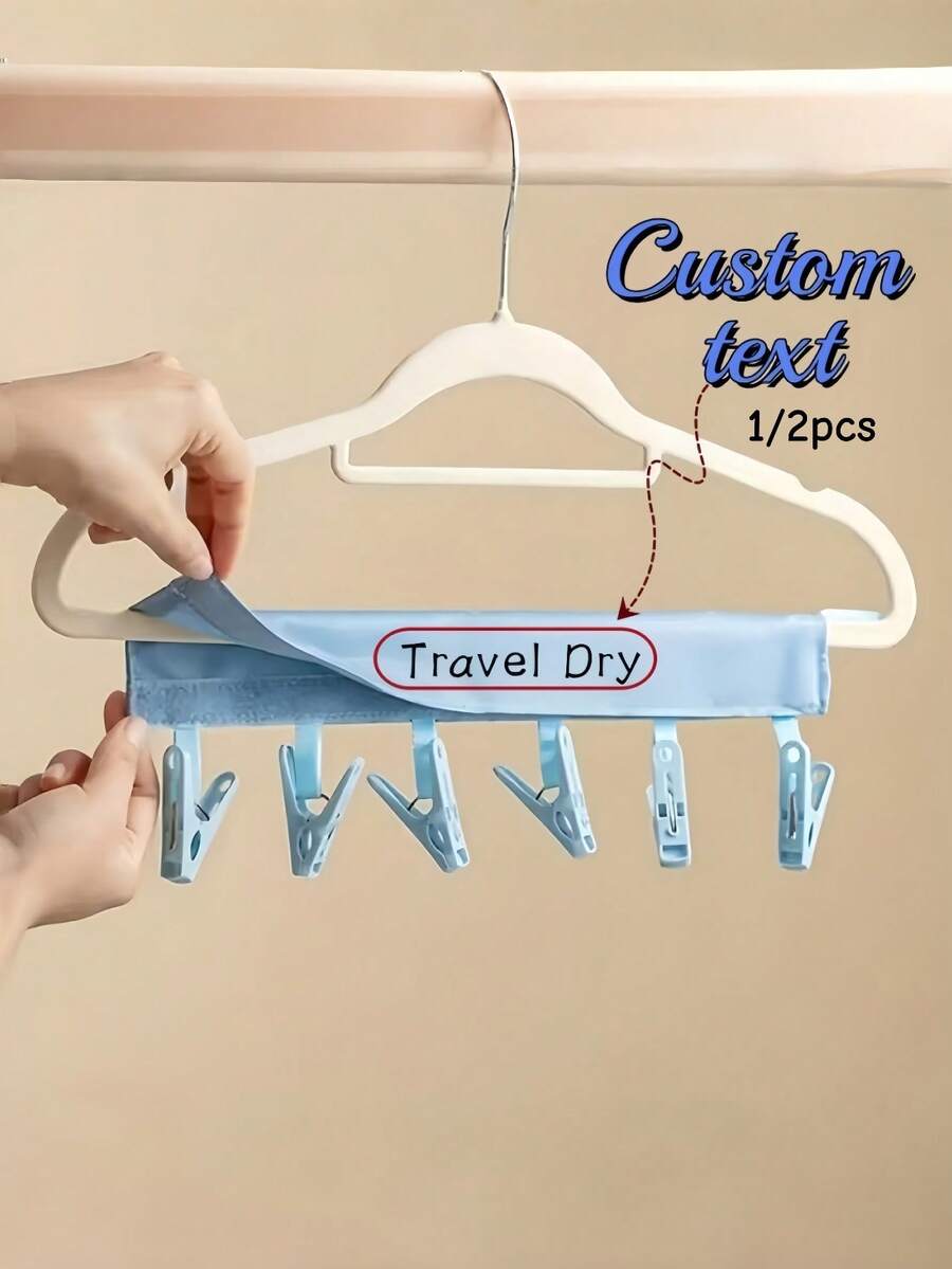 1/2pcs Portable Travel Fabric Hanger With 6 Clips - Foldable, Space-Saving Sock, Underwear And Small Clothing Drying Rack, Random Color - Multicolor - View 1
