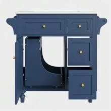 Bathroom Vanity, Smooth Ceramic Washbasin, 86 Cm High Vanity With Drawers And Towel Rack - 藏蓝色 - 查看 9