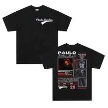 Paulo Londra T-Shirt Graphic Design Artist Name Photos And Text Retro Urban Style Unisex Round Neck Casual Gift For Trap Music Fans - 黑色 - 查看 1