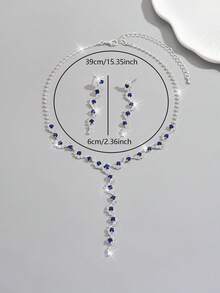 Y-Shaped Rhinestone Set Fashion Evening Party 1 Necklace 1 Pair Earrings - Blue 978 - View 4