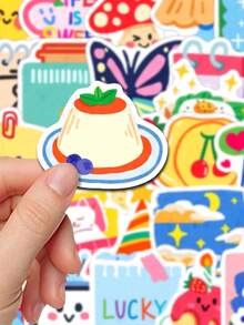 50pcs Ins Style Floral Cake Stickers, Graffiti Vinyl Decorative Stickers For Luggage, Water Bottle, Skateboard, Helmet, Self-Adhesive - Multicolor - View 3