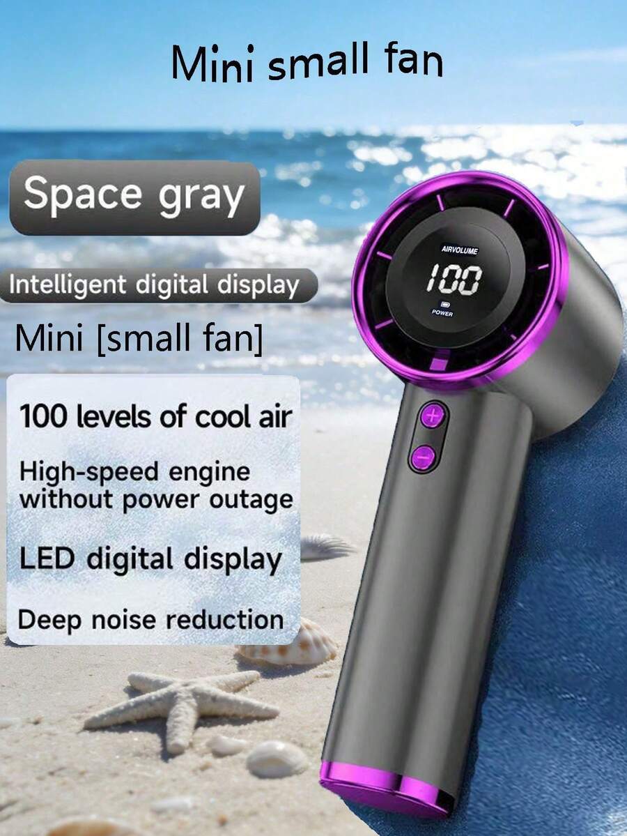 1個數位顯示100速手持電扇 / 1個3速手持迷你電扇，迷你USB電扇靜音強風數位顯示小電扇雙電池長續航便攜式，適合戶外、辦公室、通勤、化妝