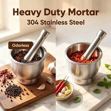 4PCS 304 Stainless Steel Mortar And Pestle Set  Garlic Masher Spice Grinder With Clear Splash Proof Lid Non Slip Base, For Home Kitchen Restaurant Outdoor Camping - Silver - View 2