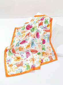 1pc New Floral Design Fashion Versatile Square Silk Scarf, Head Accessory, Wrist Accessory, Small Scarf - Red-839 - View 2