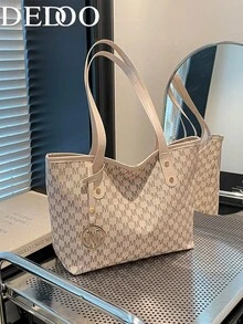 Dedoo Women's Shoulder Tote Bag, All-Over M Letter Pattern, Durable Composite Fabric, Large Capacity, Campus Backpack, Suitable For University Campus - White - View 12