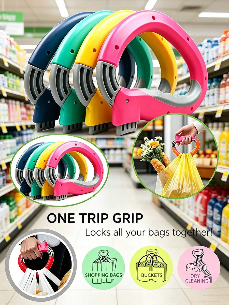 Portable Plastic Shopping Bag Clip, Comfortable Clip Design, Effortless Carrying Tool, This Shopping Bag Holder Is Very Convenient To Use, Sealing Clip, Suitable For Shopping And Storing Daily Items. Additionally, It Can Effectively Prevent Shopping Bags From Being Torn. - One Size - View 1