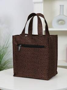 DLIU 1 buah, Produk Baru, Kain Tebal, Tas Tangan, Tas Bekal, Tas Bento, Tas Persegi, Tas Penyimpanan Kotak Bekal, Tas Perjalanan Kerja, Tas Belanja, Cocok Untuk Perjalanan Kerja, Bekal Sekolah, Piknik Portabel, Penggunaan Sehari-hari. - Coklat - View 4
