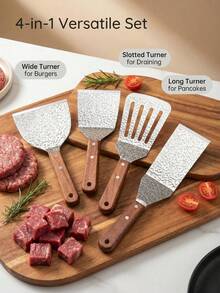 Natural Wood Handle Hammer With Stainless Steel Blade: Heat-Resistant, Non-Slip, And Non-Abrasive. It Has High Hardness And Is Not Prone To Deformation. Suitable For Various Scenarios Such As Barbecue, Frying, Making Hamburgers, And Cooking In A Wok. - Multicolor - View 10