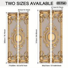 1/2pcs Fashionable 2D Flat Door Wall Decals, Featuring Exquisite Design. These Self-Adhesive And Removable Wall Murals Have Gold Edges. They Embody A Classic Style, Perfect For Modern Door Decor, And Showcase Vibrant Images - A - View 6