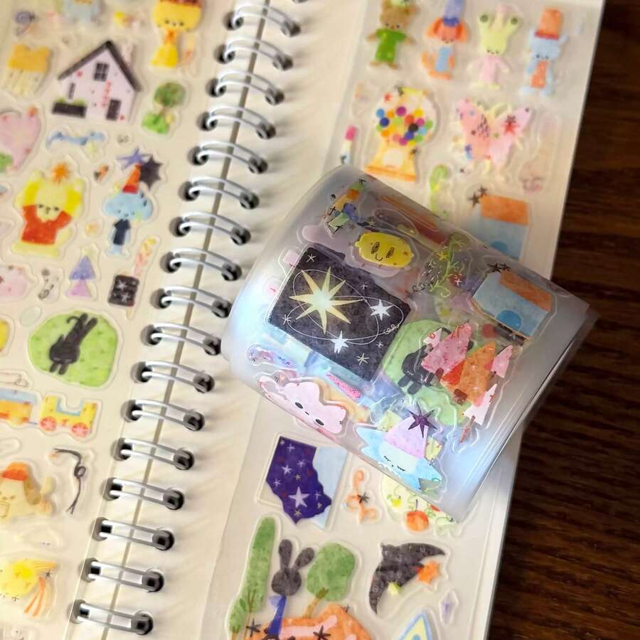 35cm/Loop Kawaii Animal Fantasy Town Watercolor Die-Cut Dispensing Sticker For Journal Scrapbooking Planners Gift Phone Case Decoration Supply - Black - View 1