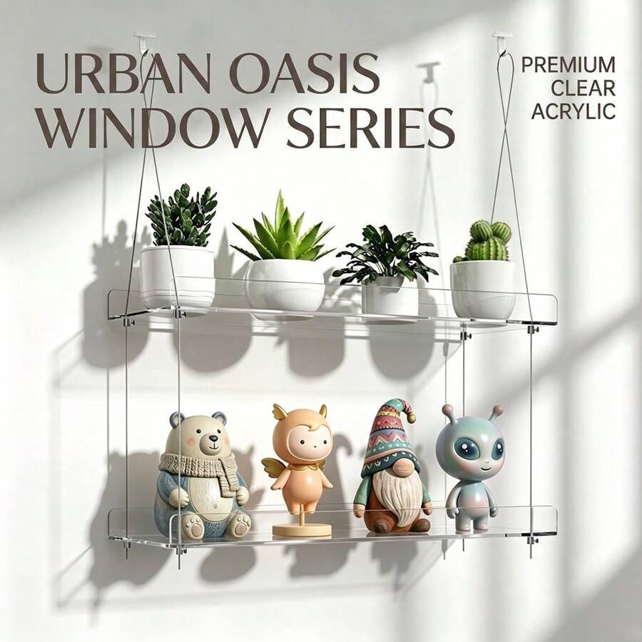 Transparent Acrylic Window Plant Stand 2-Tier, Hanging Floating Shelf, Room Aesthetic Decor, Indoor Plant Display Rack - 2nd Floor - View 1