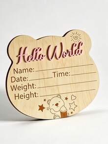 木製 Hello World 新生兒出生資訊牌，熊剪影寶寶公告牌，附 3D 凸起字母，可刻字可書寫嬰兒里程碑拍照道具 - 粉色 - 查看 7